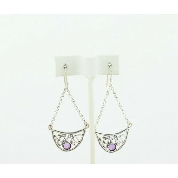 Sterling Silver Purple Amethyst Earrings Dangle Drop Earrings - Picture 6 of 7